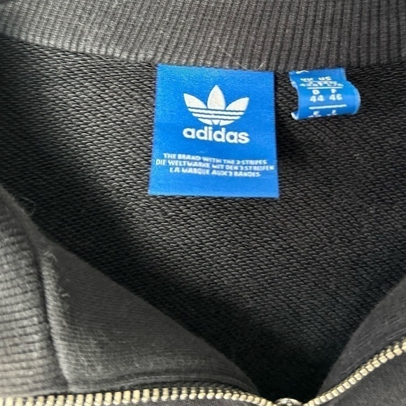 Adidas Quarter 1/4 Zip Pullover Sweatshirt Black 3 Stripe Trefoil - Picture 4 of 5